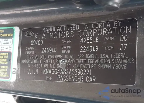 2010 Kia Optima Lx from USA, damaged, VIN KNAGG4A82A5390221